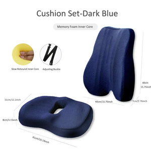 Dark blue seat cushion and lumbar cushion set with dimensions