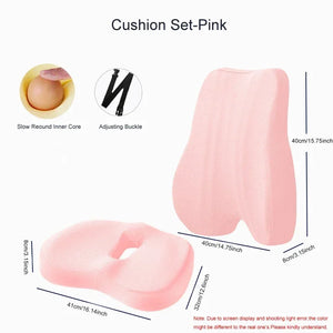 Pink seat cushion and lumbar cushion set with dimensions
