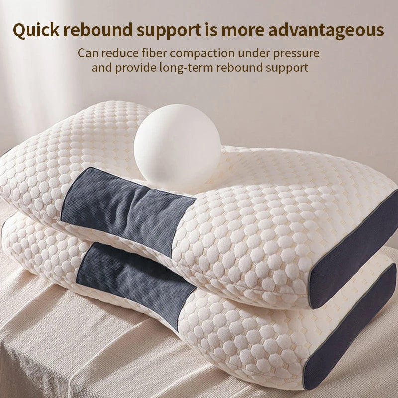 Pillow with grey neck panel showing rebound support