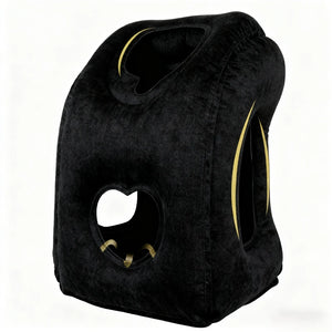 Black inflatable travel pillow on white background