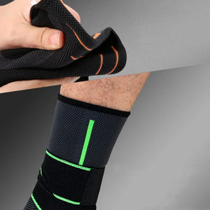 Stretchy knit fabric of the ankle brace, close-up