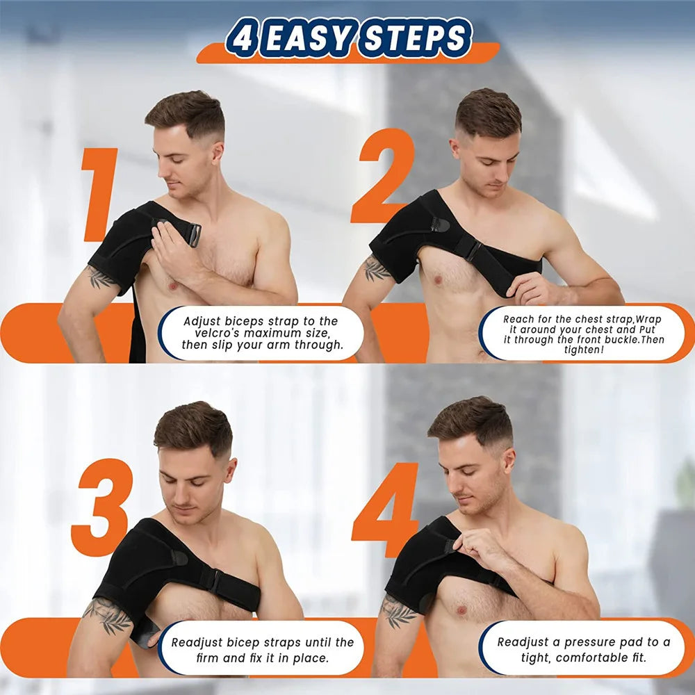 Four easy steps to put on the shoulder brace