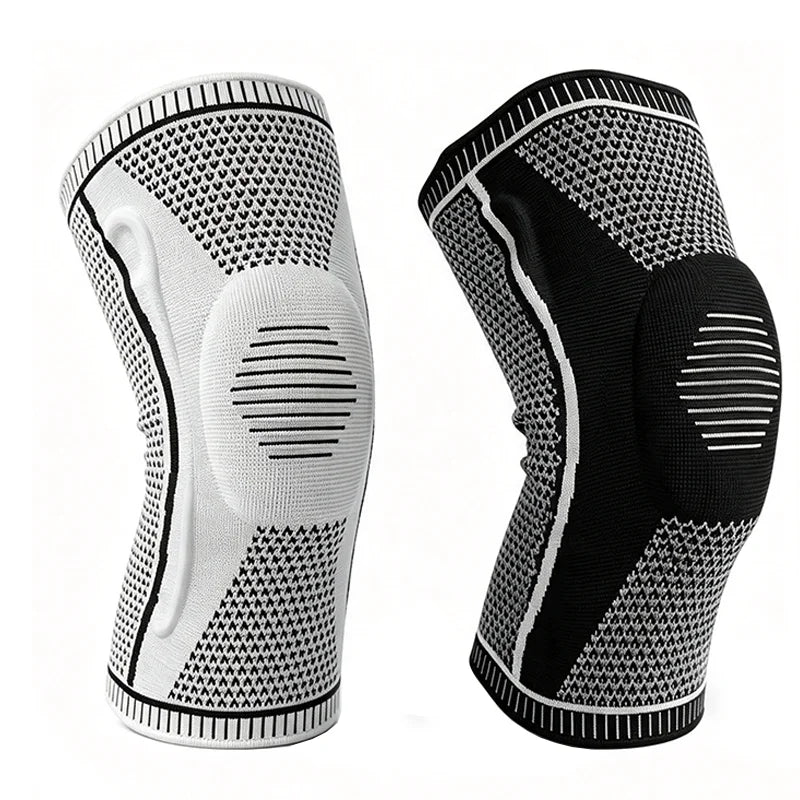 Grey and black silicone knee compression sleeves side by side
