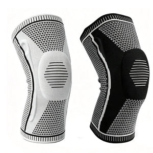 Grey and black silicone knee compression sleeves side by side