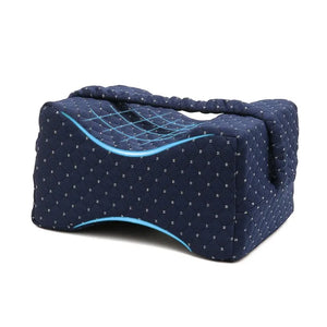 Navy memory foam knee pillow with strap