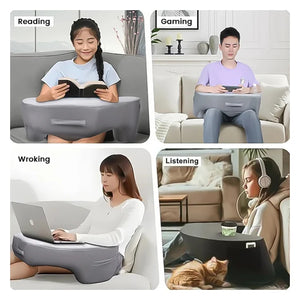 People reading, gaming, working and relaxing with the lap pillow