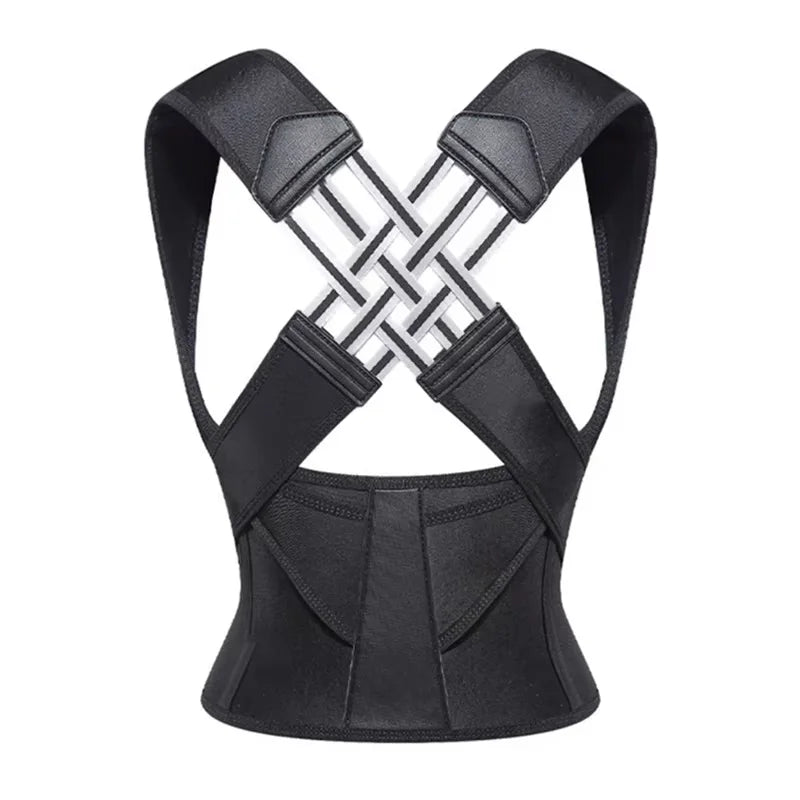 X-back posture corrector brace in black, front view on white background