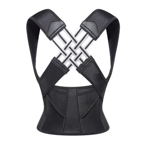 X-back posture corrector brace in black, front view on white background