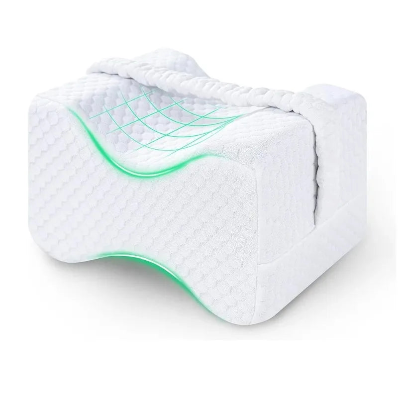 White contoured memory foam knee pillow