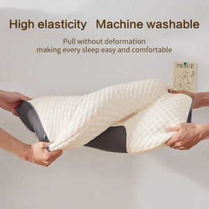 Hands stretching the machine washable pillow