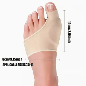 Bunion sleeve on foot with dimensions 10 cm by 8 cm