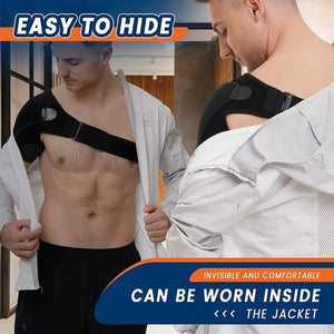 Shoulder brace worn discreetly under an open shirt
