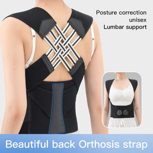 Close-up of crossed aluminium stays and mesh lumbar belt