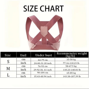 Posture brace size chart by underbust and weight
