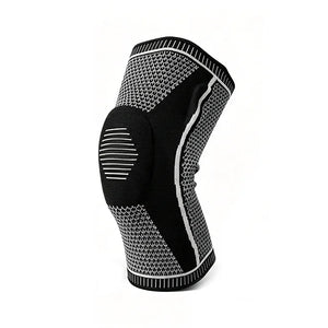 Black knee compression sleeve on white background