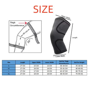 Knee sleeve size chart by thigh circumference and weight